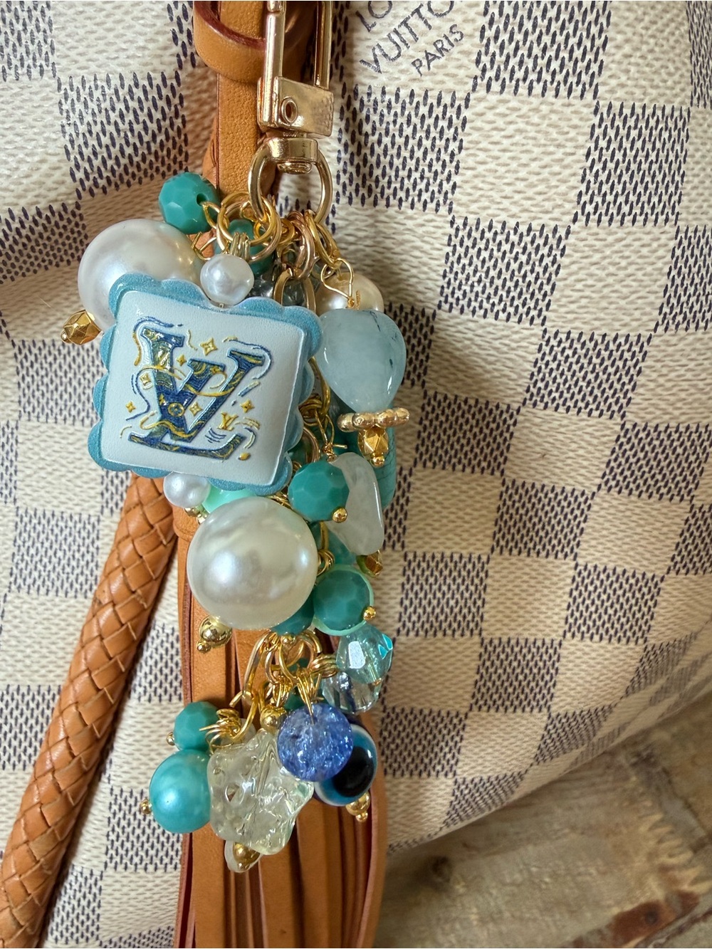 Blue and white Bag Charm/ key chain